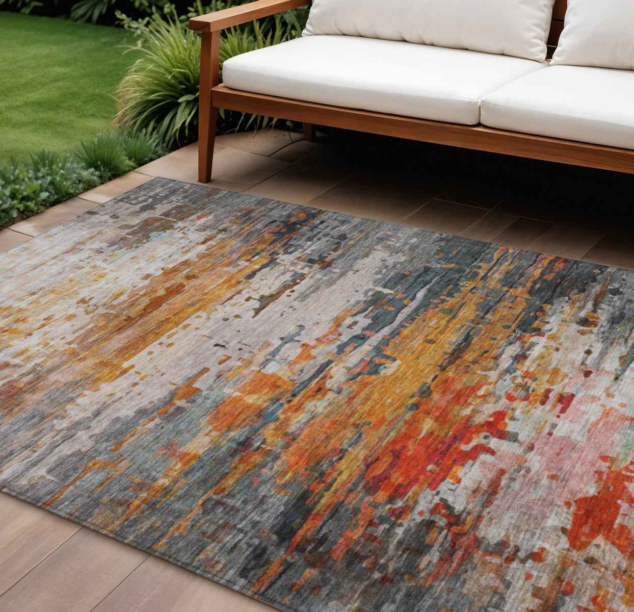 10' X 14' Terra Cotta And Beige Abstract Washable Indoor Outdoor Area Rug