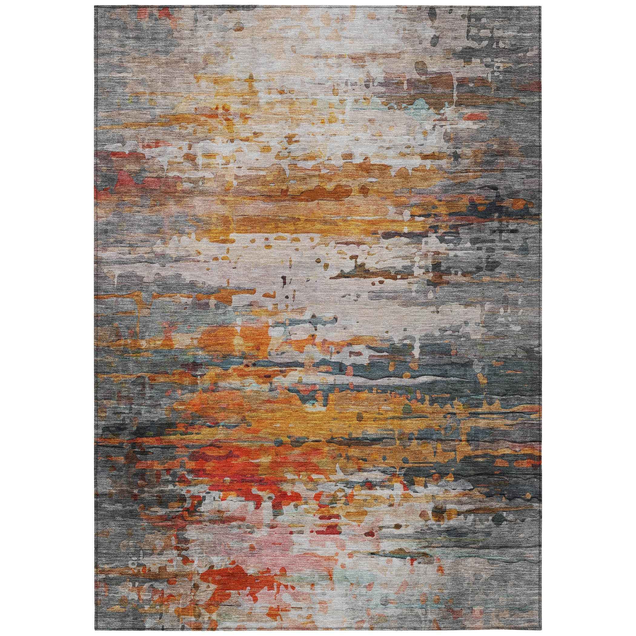 10' X 14' Terra Cotta And Beige Abstract Washable Indoor Outdoor Area Rug