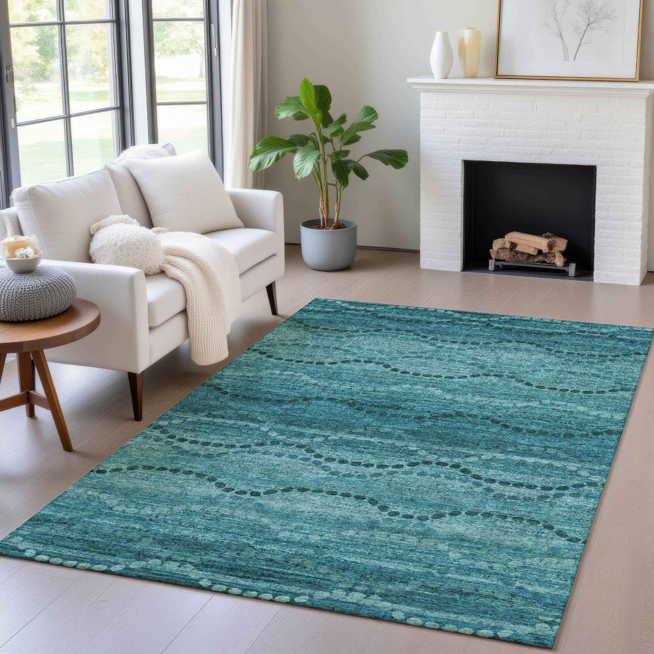 3' X 5' Turquoise And Aqua Ogee Washable Indoor Outdoor Area Rug