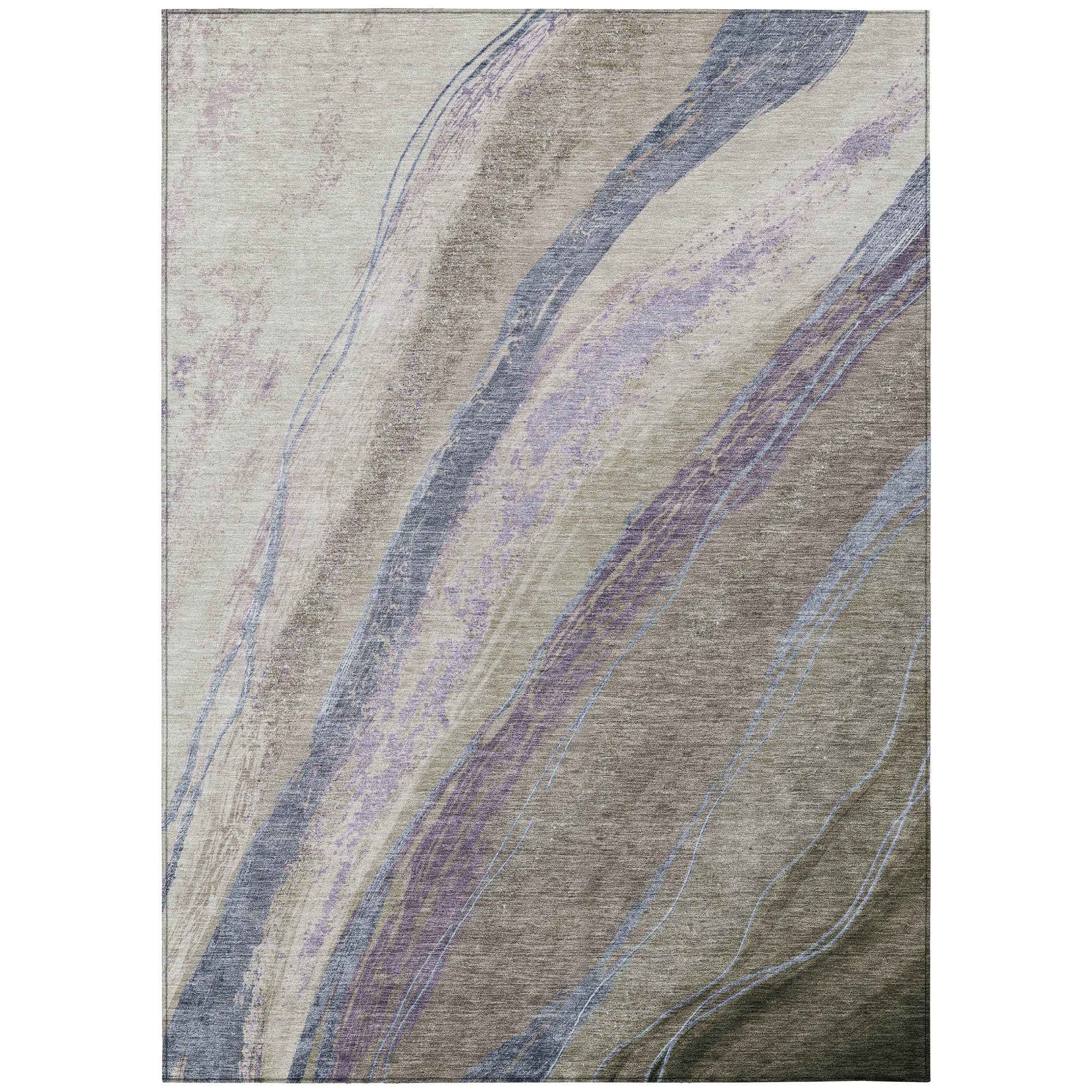 8' X 10' Brown Taupe And Purple Abstract Washable Indoor Outdoor Area Rug