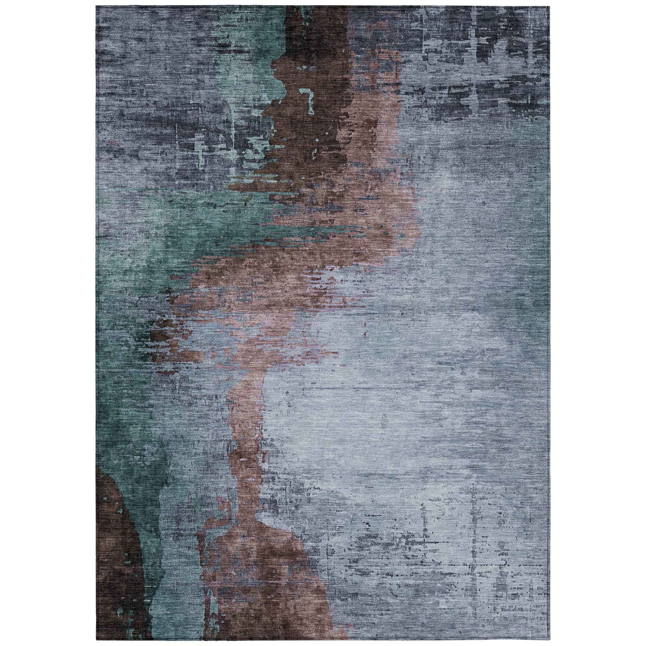 5' X 8' Blue Brown And Mauve Abstract Washable Indoor Outdoor Area Rug