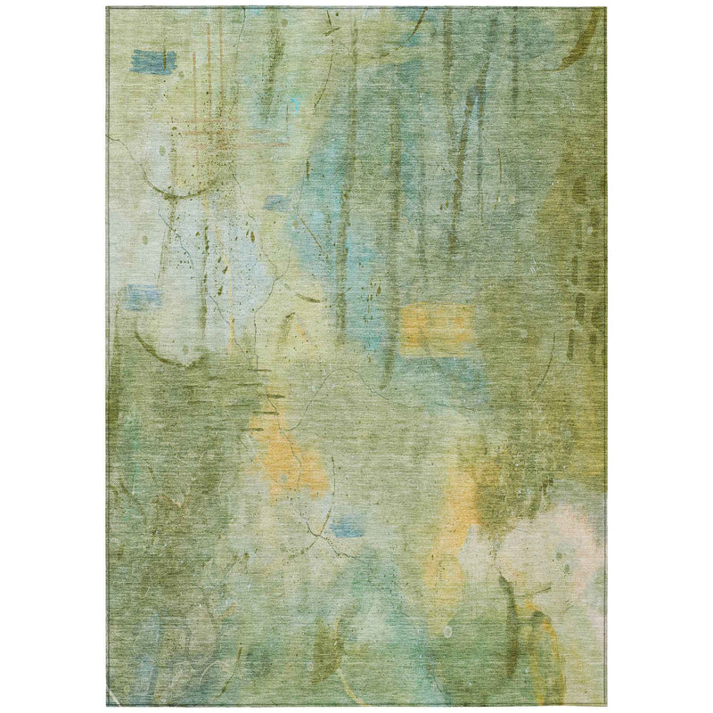 10' X 14' Sage And Gold Abstract Washable Indoor Outdoor Area Rug