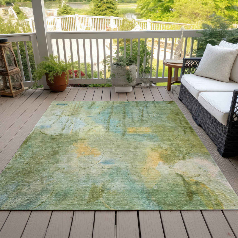 10' X 14' Sage And Gold Abstract Washable Indoor Outdoor Area Rug