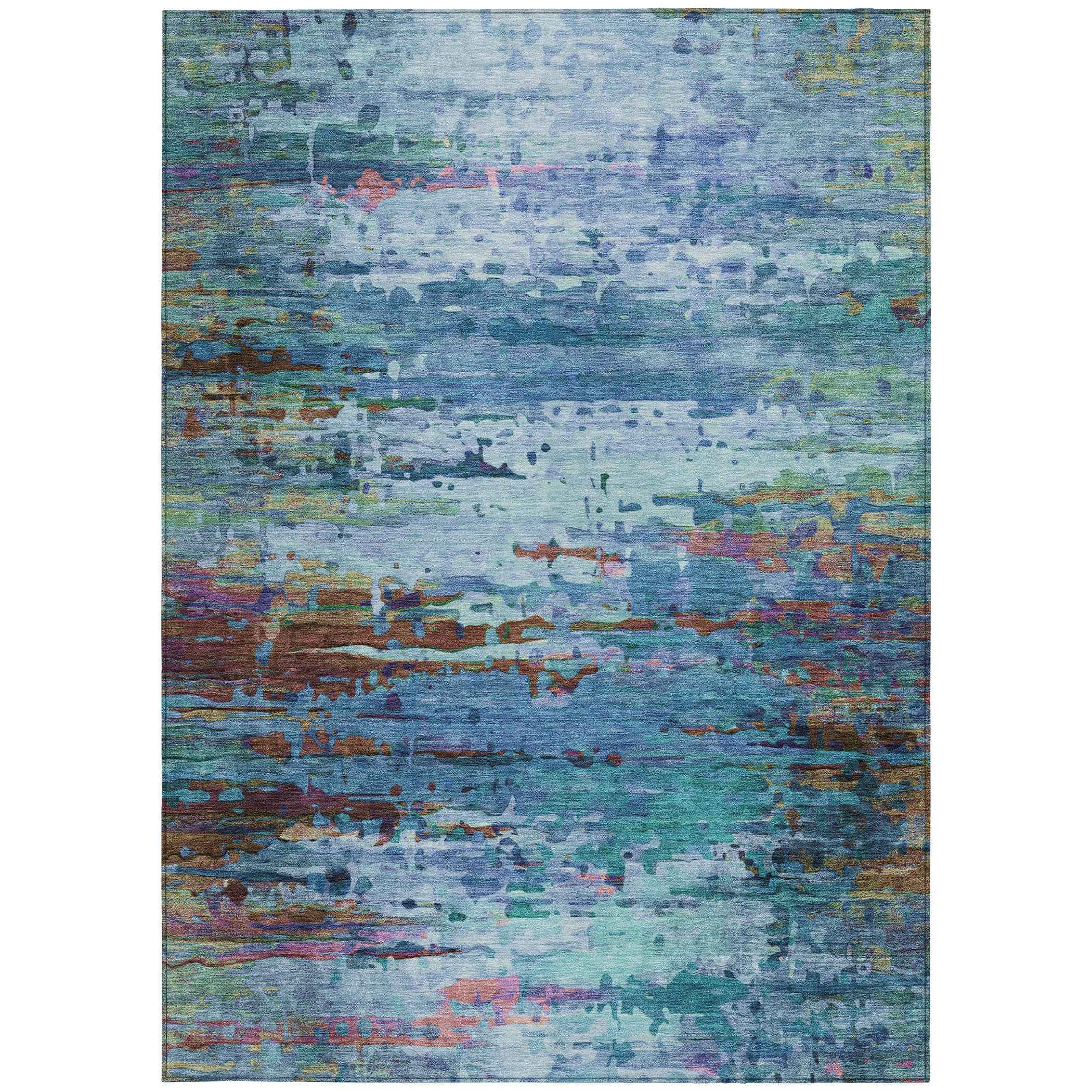 9' X 12' Blue Brown And Purple Abstract Washable Indoor Outdoor Area Rug