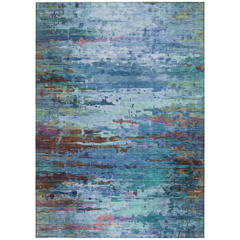 9' X 12' Blue Brown And Purple Abstract Washable Indoor Outdoor Area Rug
