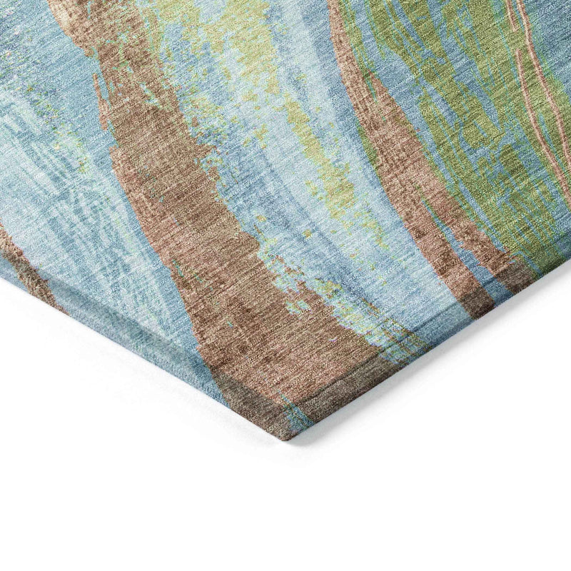 9' X 12' Blue Copper And Green Abstract Washable Indoor Outdoor Area Rug