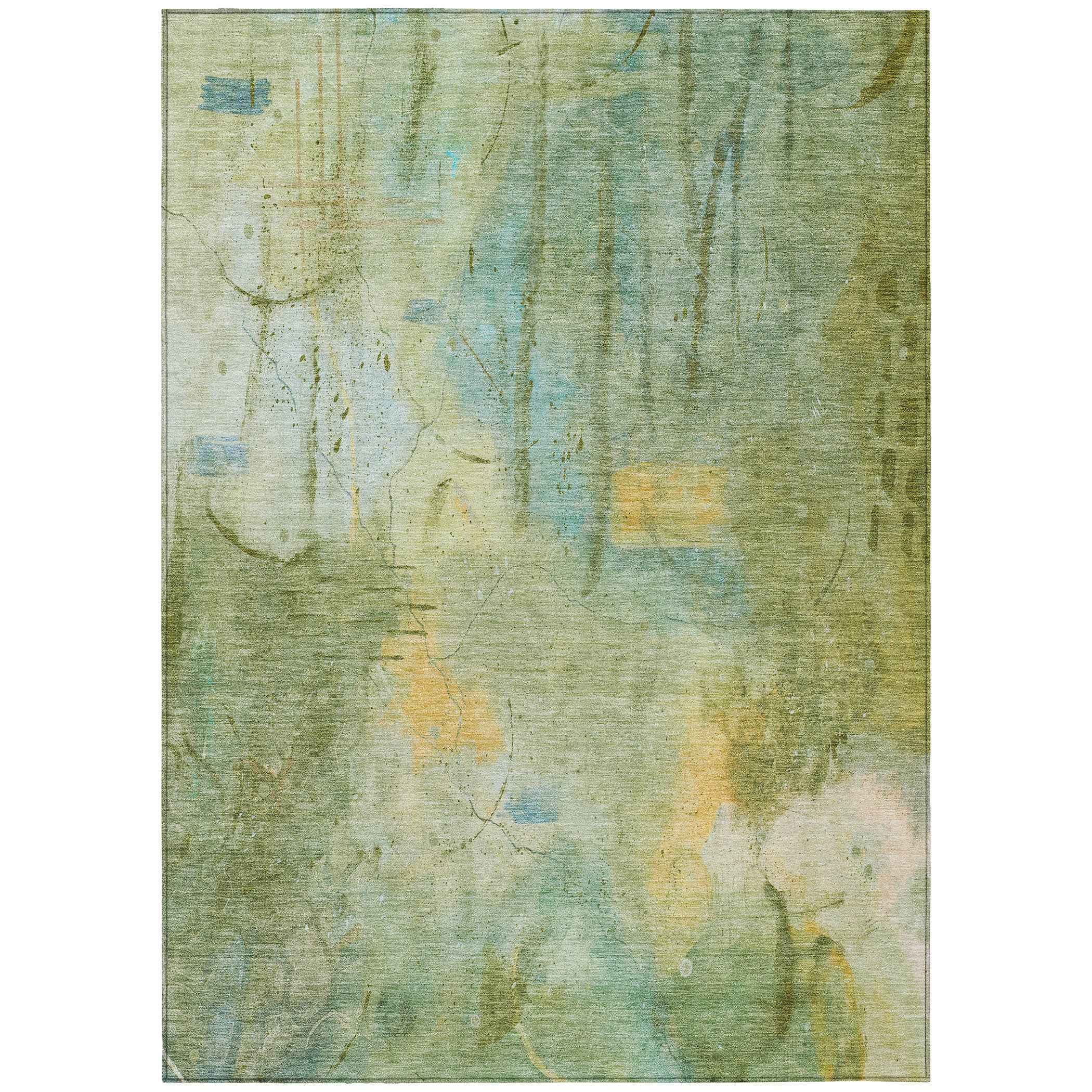 9' X 12' Sage And Gold Abstract Washable Indoor Outdoor Area Rug