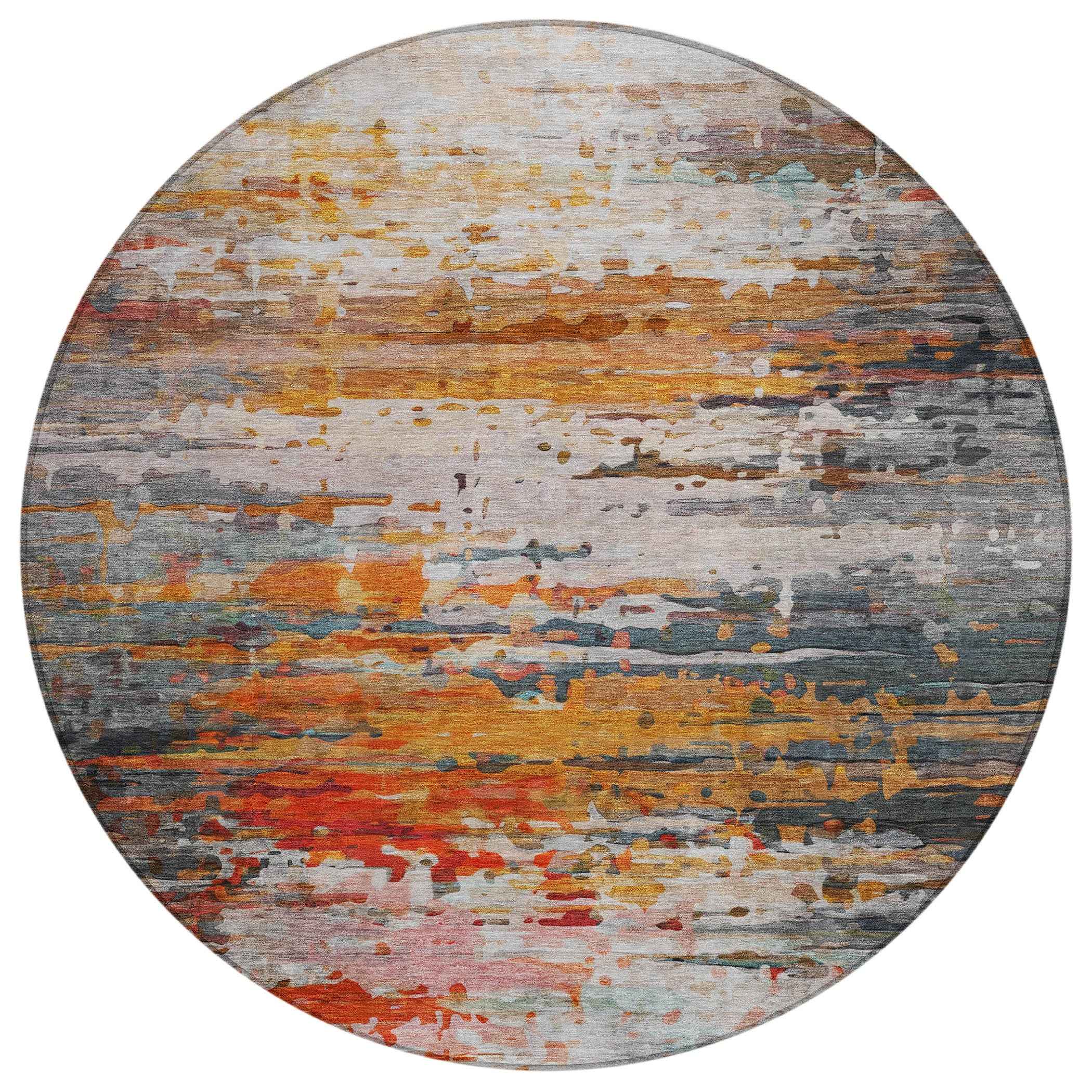 8' Terra Cotta And Beige Round Abstract Washable Indoor Outdoor Area Rug