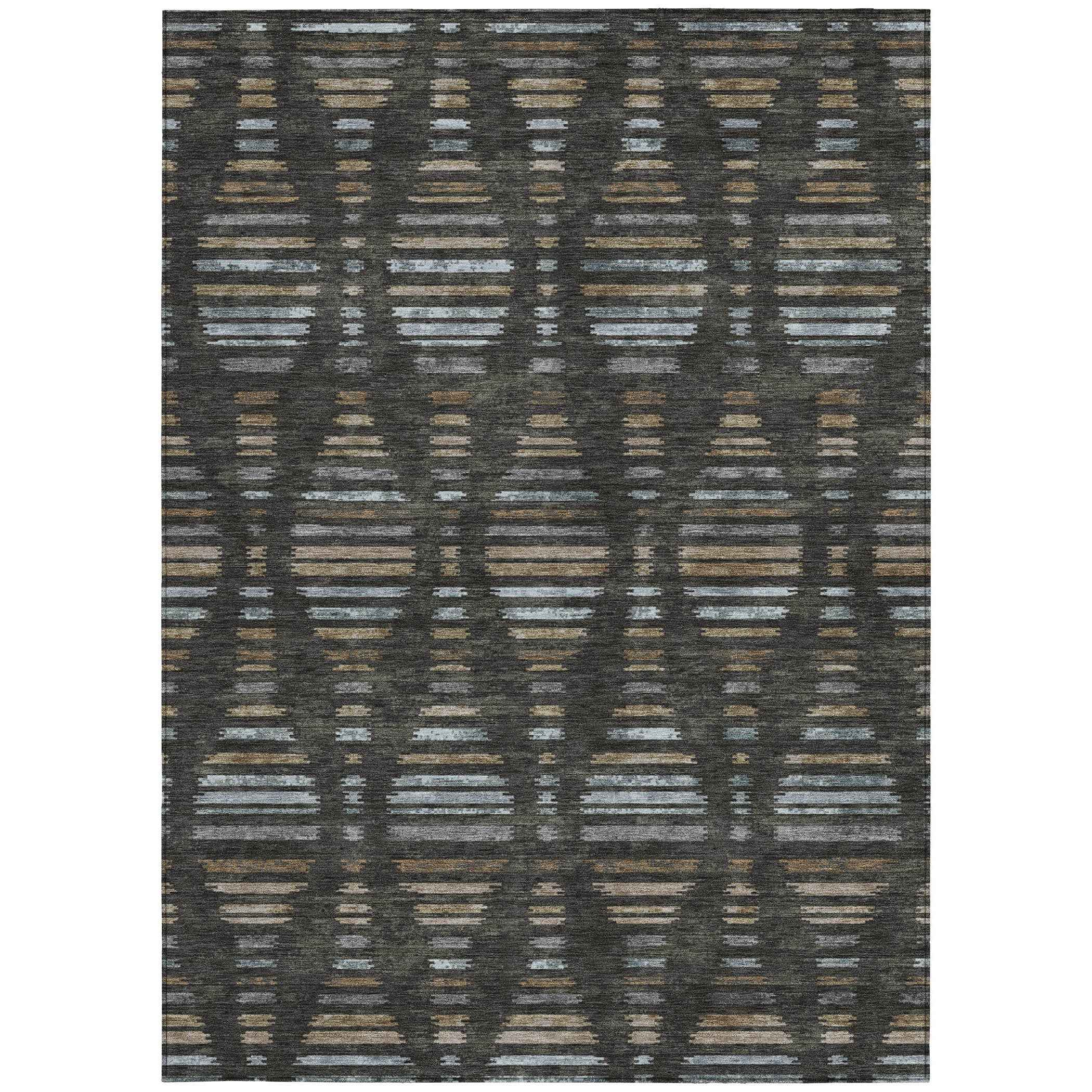 9' X 12' Coffee And Gray Striped Washable Indoor Outdoor Area Rug