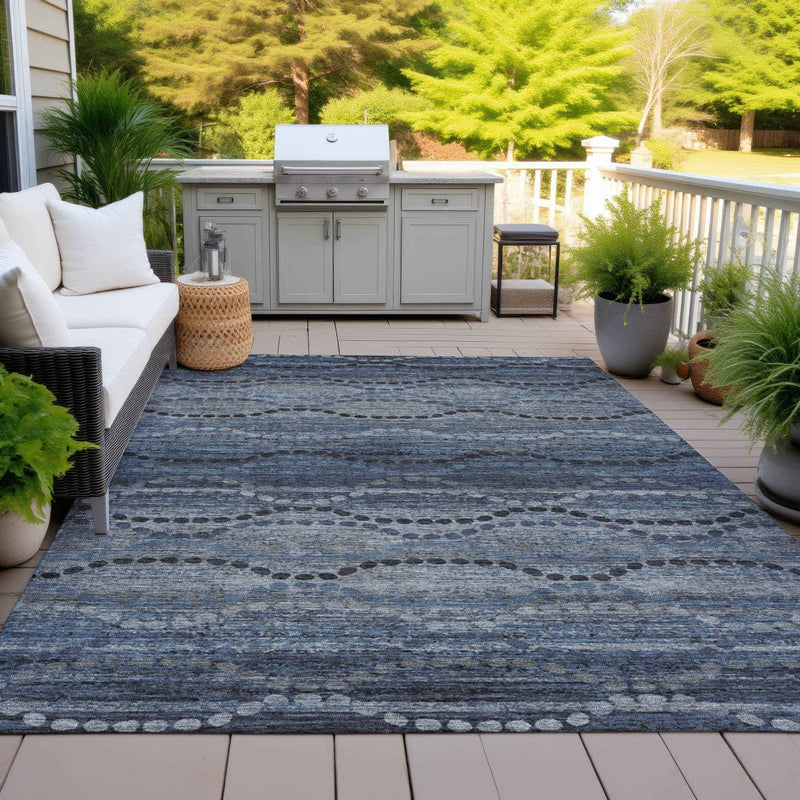 8' X 10' Navy Blue And Gray Ogee Washable Indoor Outdoor Area Rug