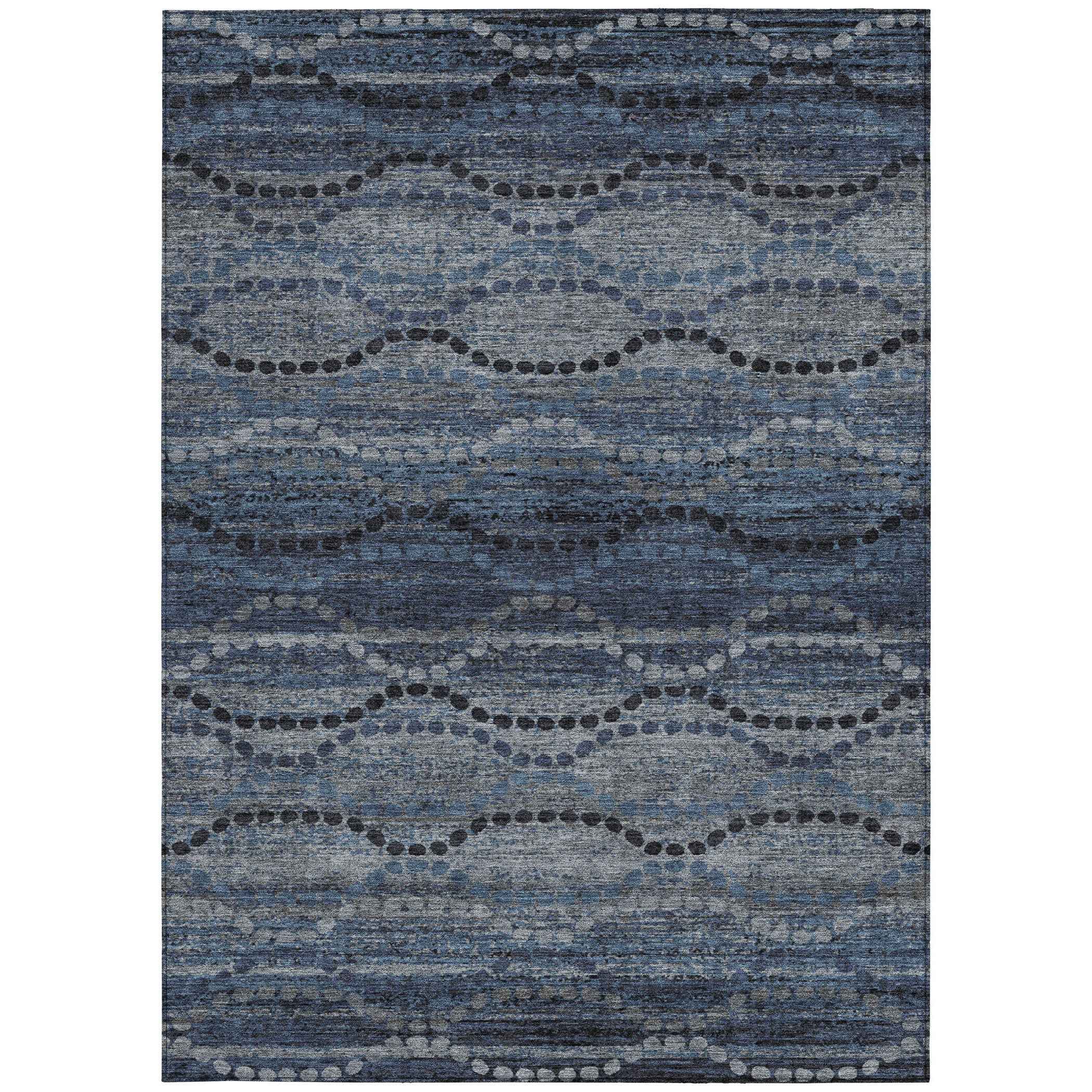 8' X 10' Navy Blue And Gray Ogee Washable Indoor Outdoor Area Rug