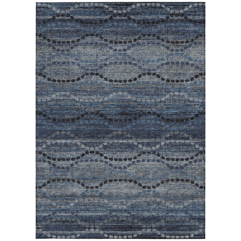 8' X 10' Navy Blue And Gray Ogee Washable Indoor Outdoor Area Rug
