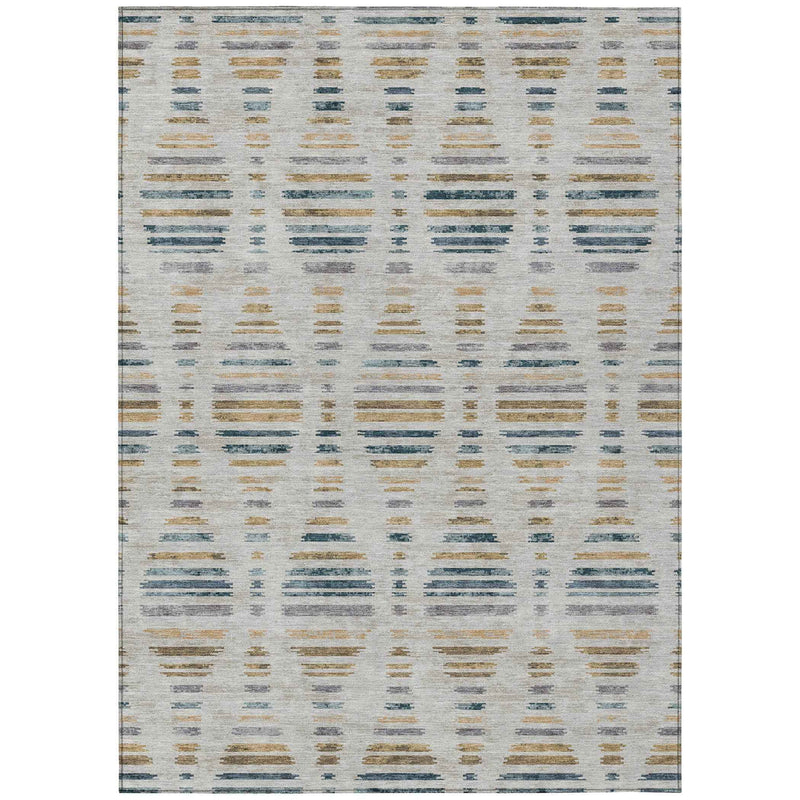 8' X 10' Linen And Navy Blue Striped Washable Indoor Outdoor Area Rug