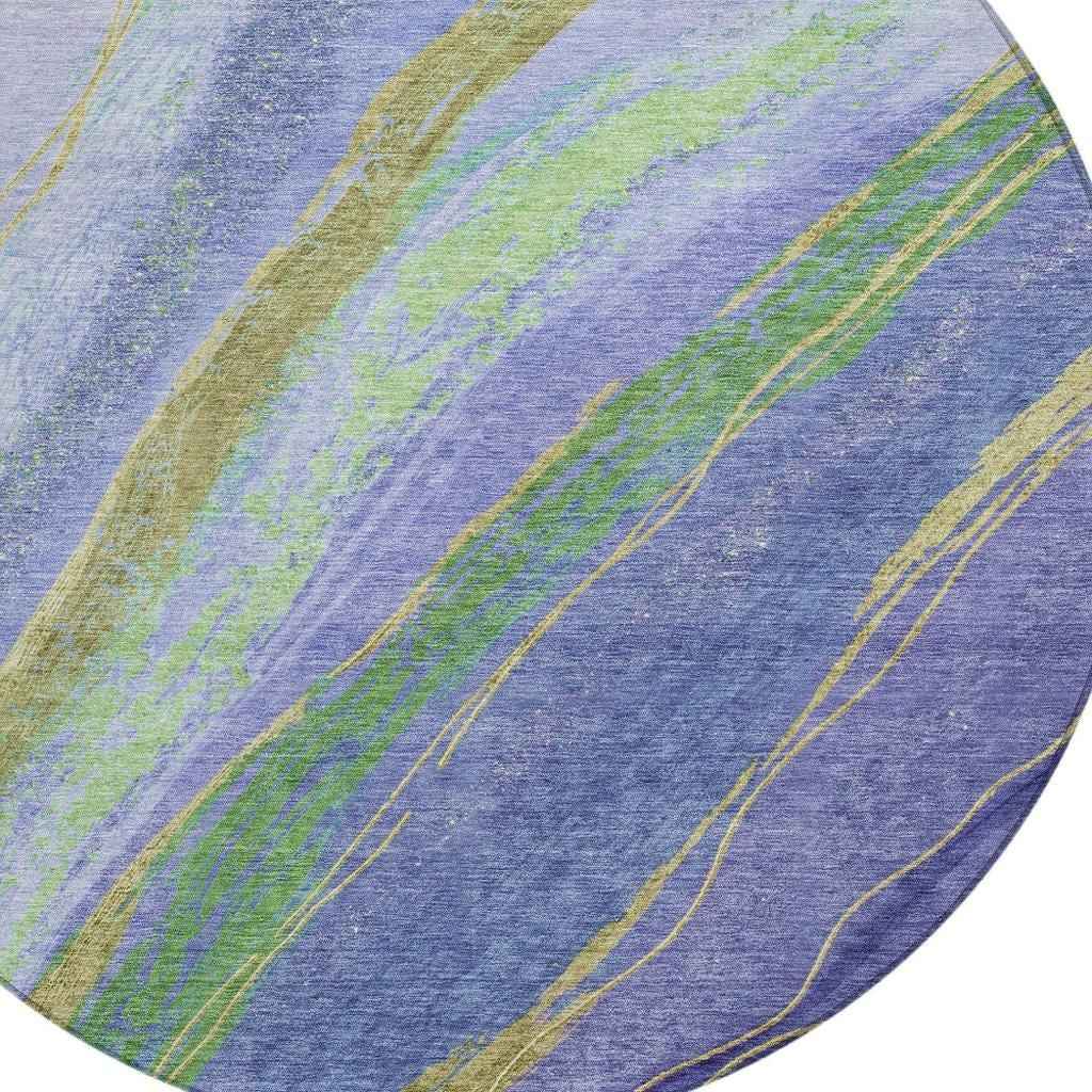 8' Purple Green And Gold Round Abstract Washable Indoor Outdoor Area Rug