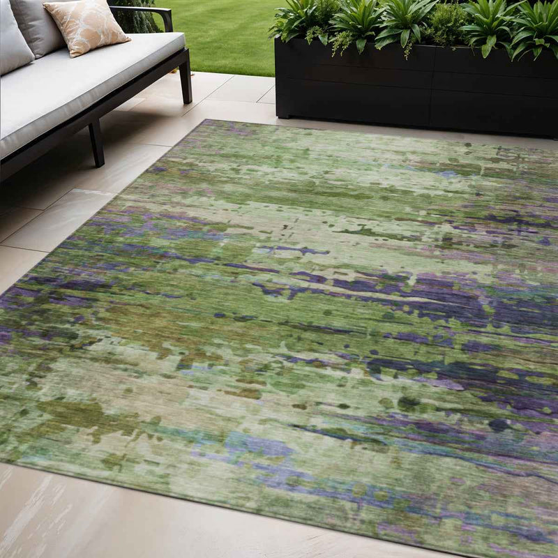 5' X 8' Green Lavender And Purple Abstract Washable Indoor Outdoor Area Rug
