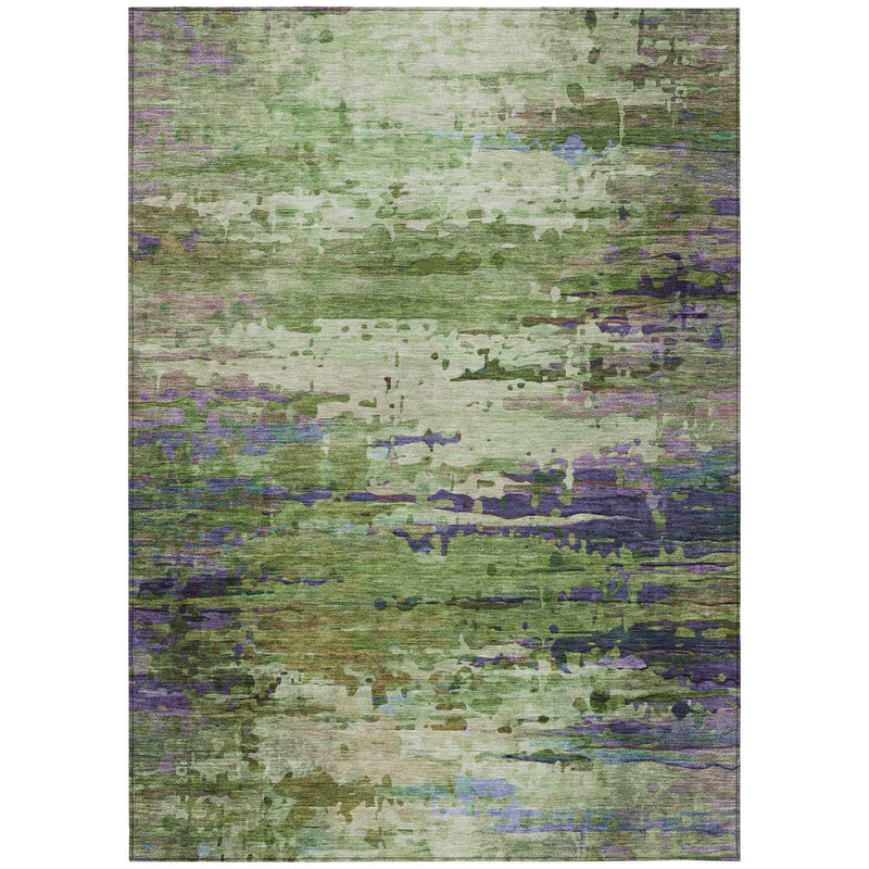 5' X 8' Green Lavender And Purple Abstract Washable Indoor Outdoor Area Rug