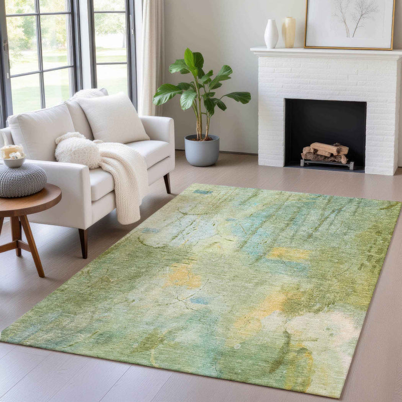 3' X 5' Sage And Gold Abstract Washable Indoor Outdoor Area Rug