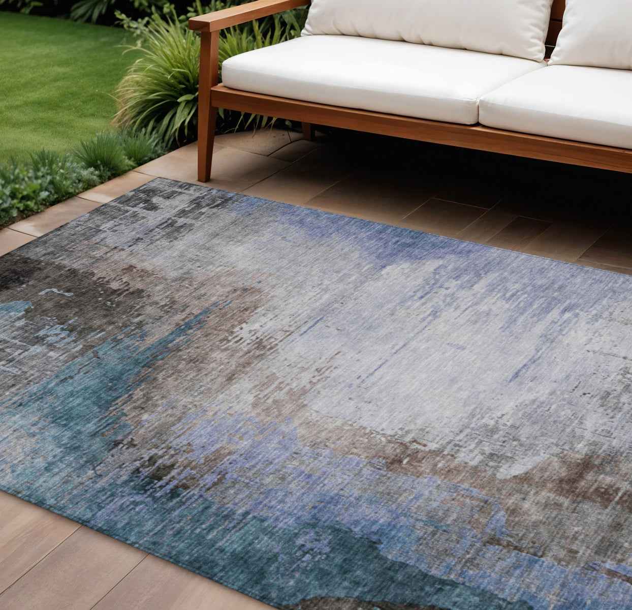 9' X 12' Brown Lavender And Taupe Abstract Washable Indoor Outdoor Area Rug
