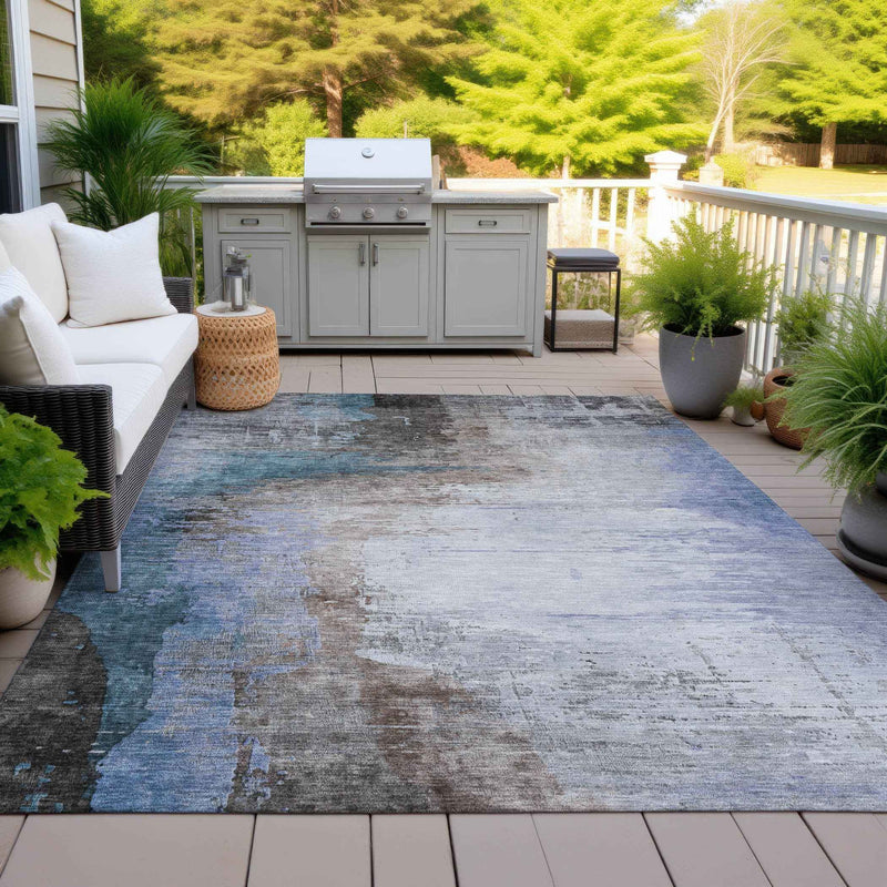 9' X 12' Brown Lavender And Taupe Abstract Washable Indoor Outdoor Area Rug