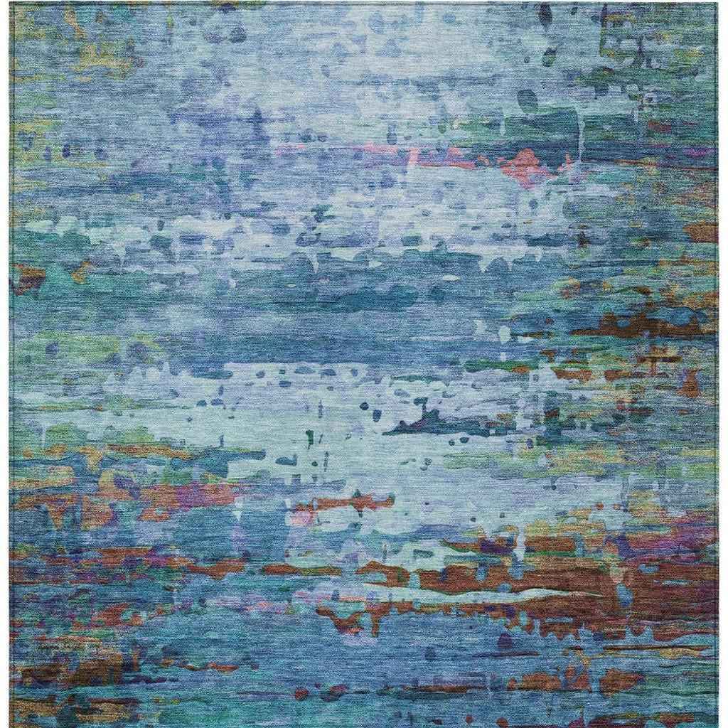 8' X 10' Blue Brown And Purple Abstract Washable Indoor Outdoor Area Rug