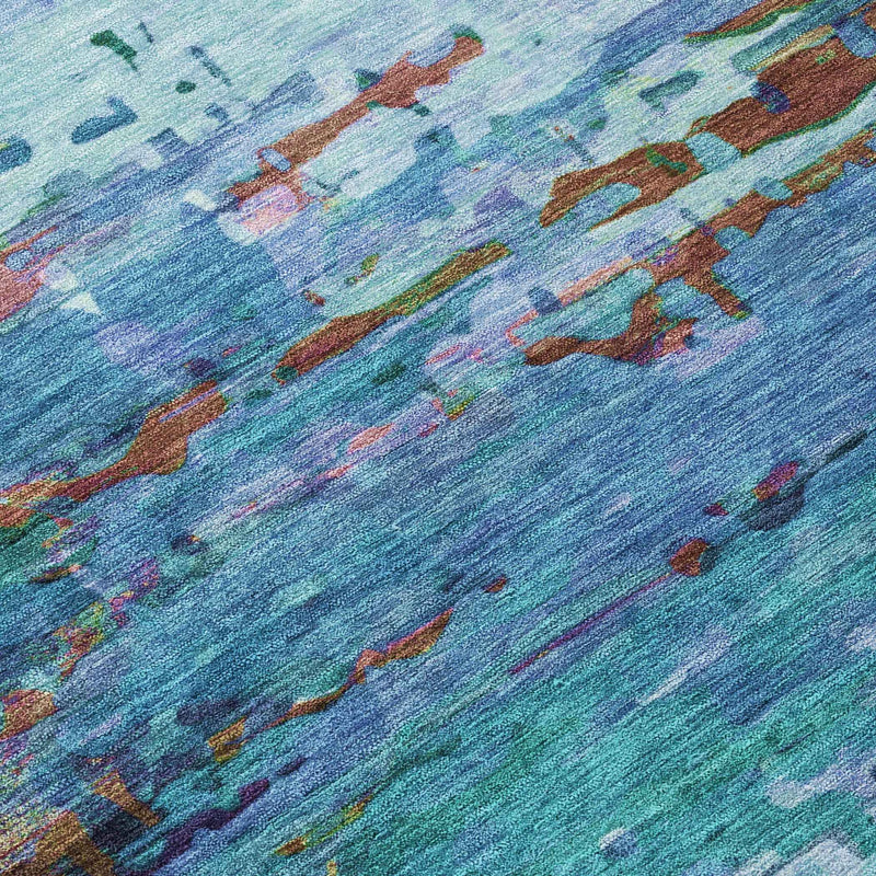 8' X 10' Blue Brown And Purple Abstract Washable Indoor Outdoor Area Rug