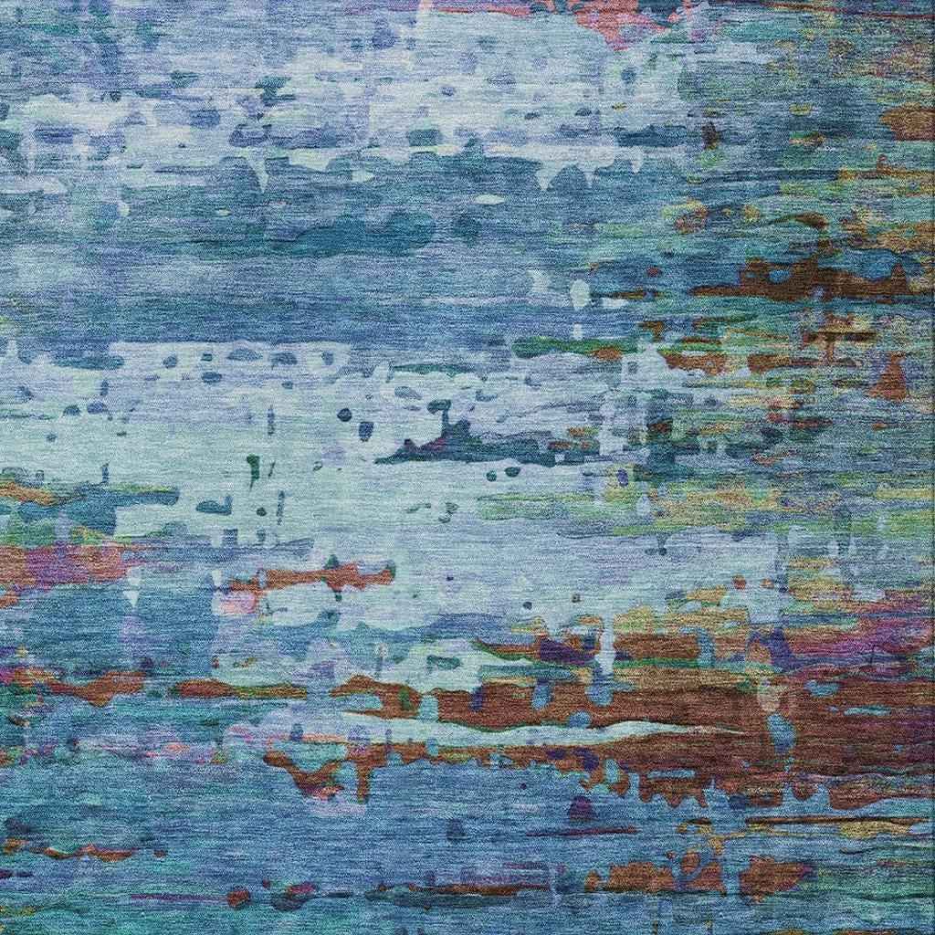 8' X 10' Blue Brown And Purple Abstract Washable Indoor Outdoor Area Rug