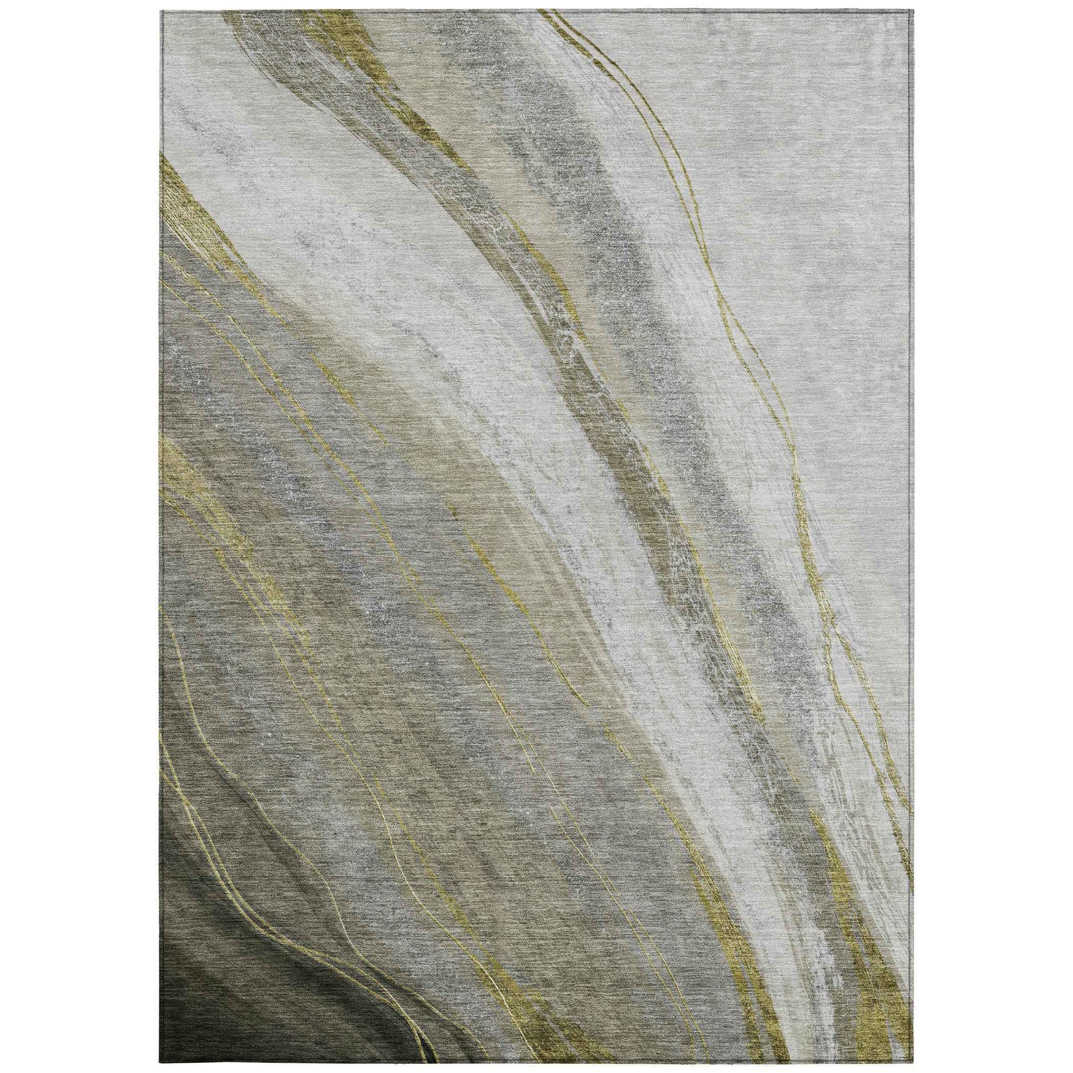 5' X 8' Pewter And Gray Abstract Washable Indoor Outdoor Area Rug