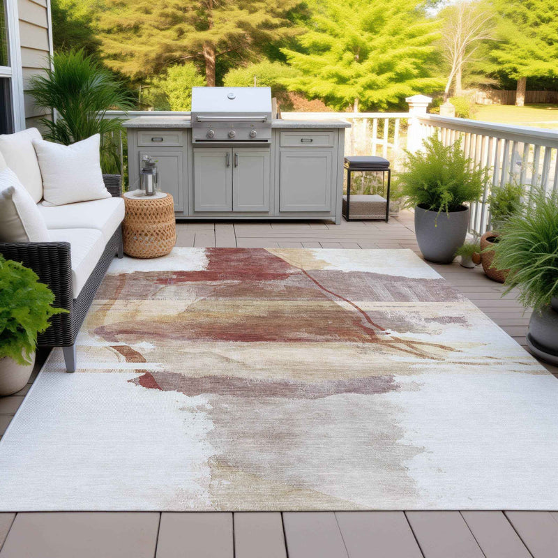 5' X 8' Terra Cotta And Ivory Abstract Washable Indoor Outdoor Area Rug