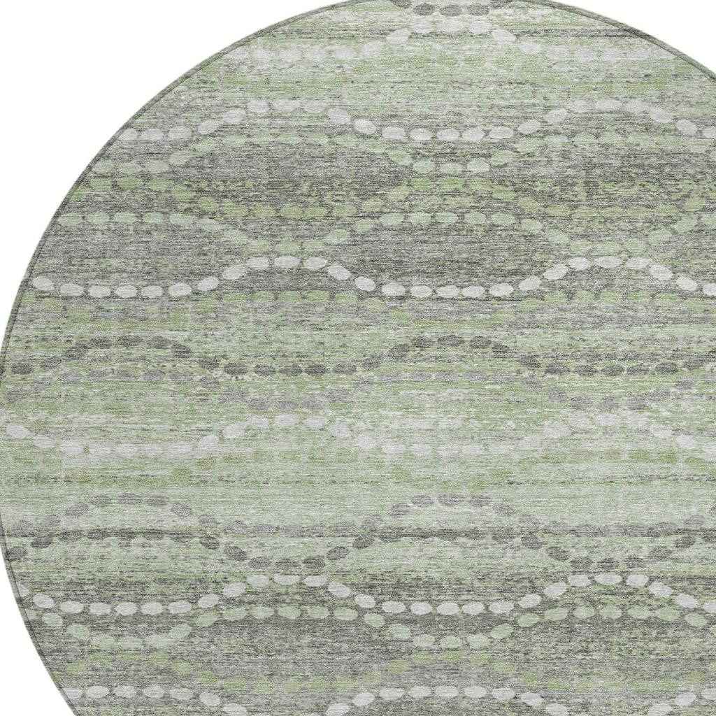 8' Green And Ivory Round Ogee Washable Indoor Outdoor Area Rug