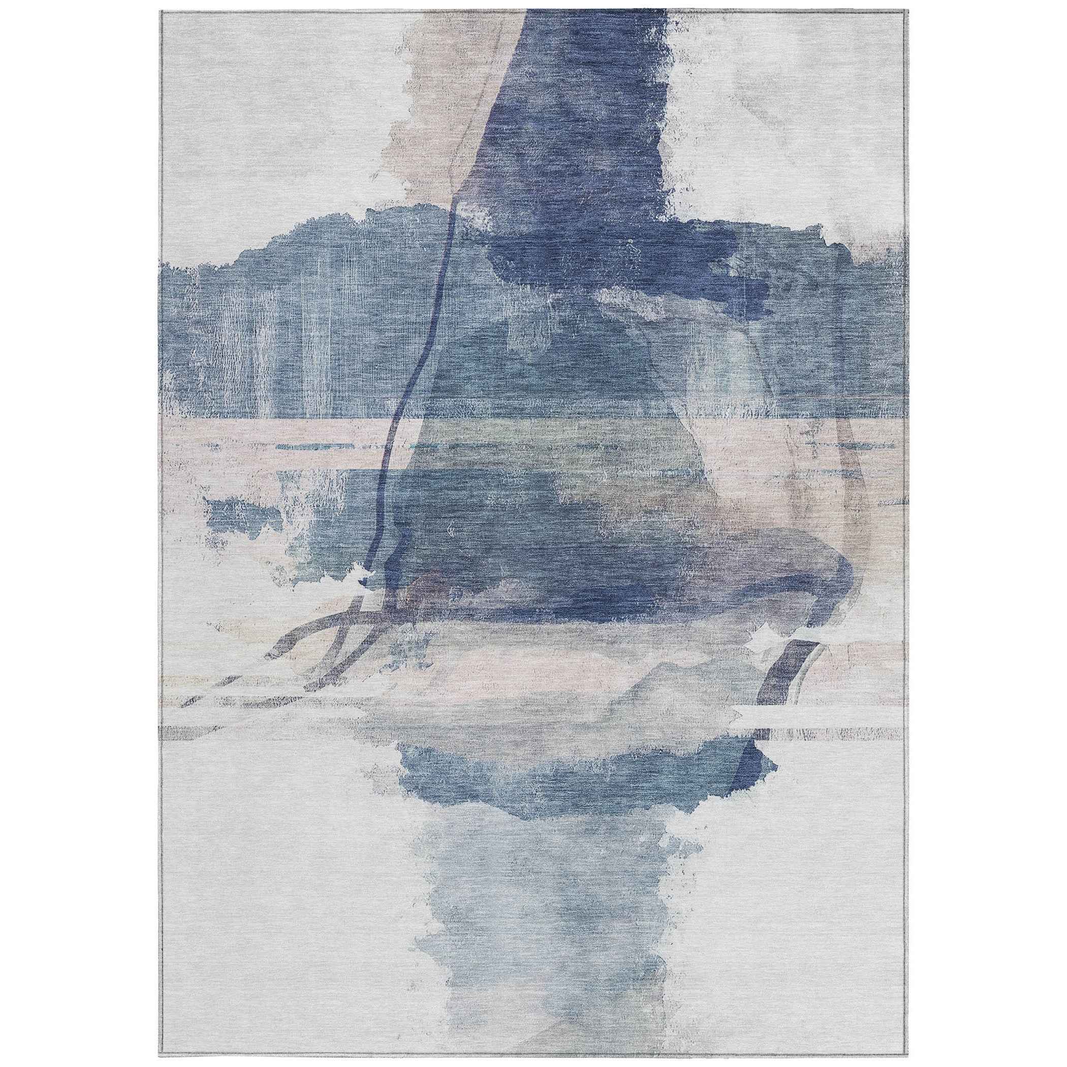 8' X 10' Blue And Ivory Abstract Washable Indoor Outdoor Area Rug