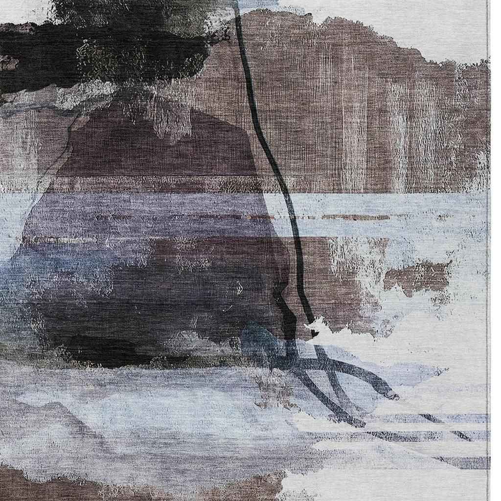 10' X 14' Brown And Ivory Abstract Washable Indoor Outdoor Area Rug