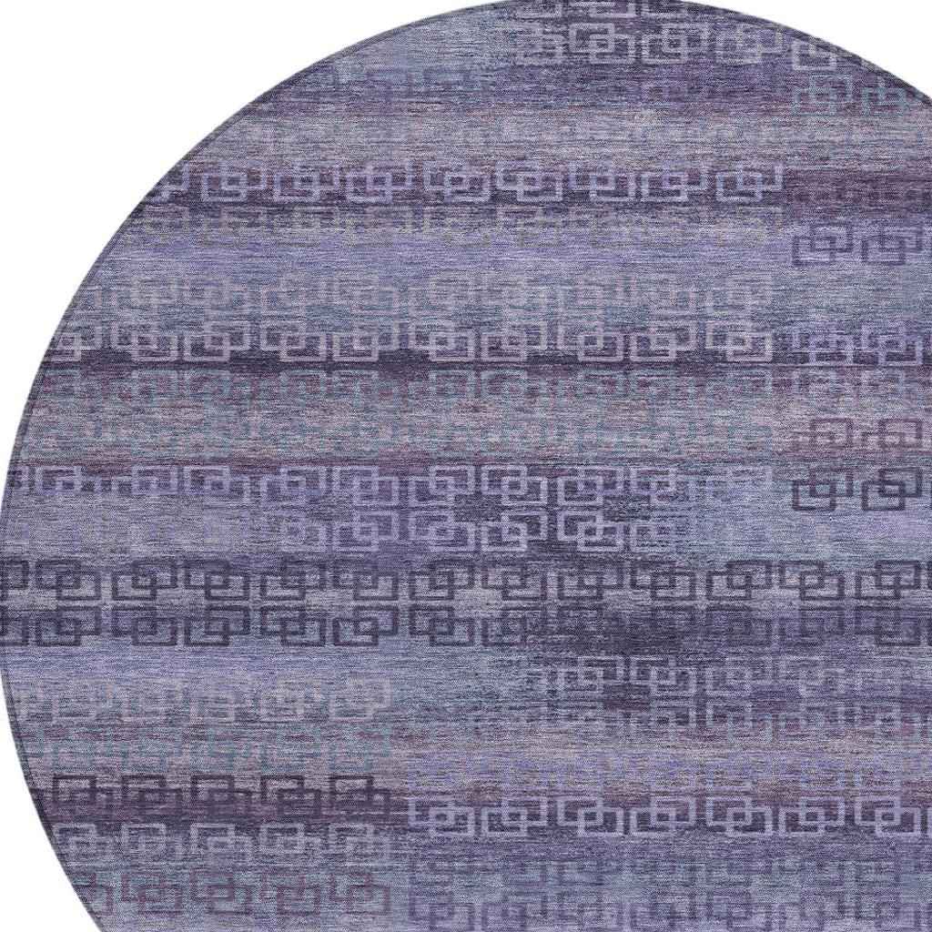 8' Plum And Lavender Round Striped Washable Indoor Outdoor Area Rug