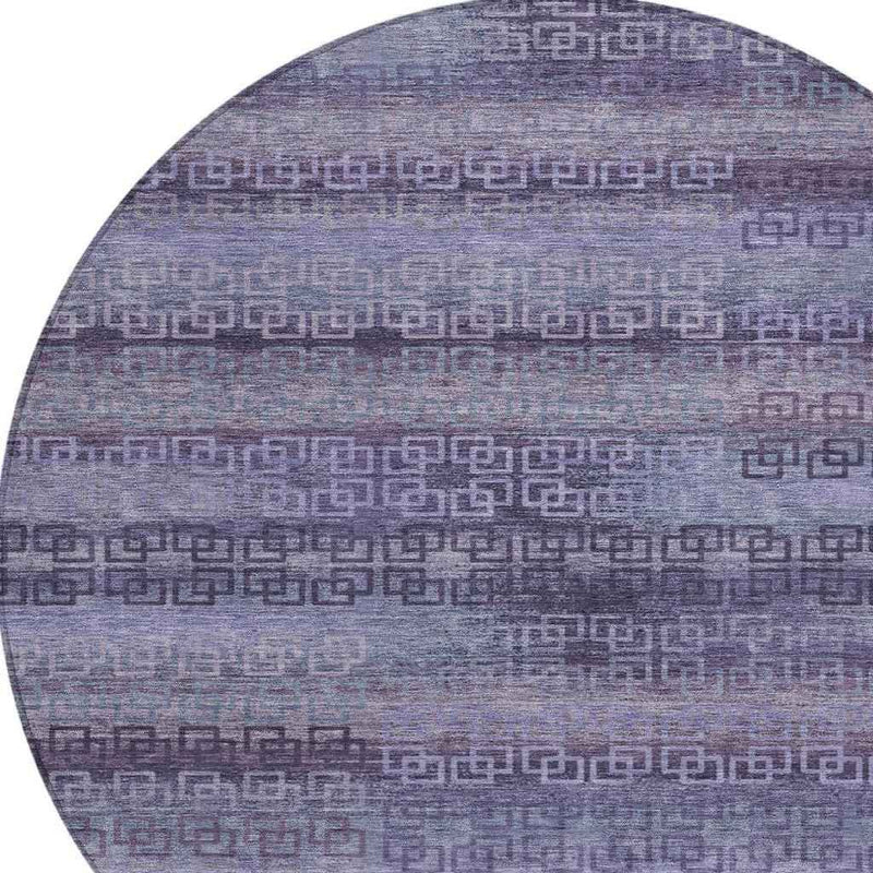 8' Plum And Lavender Round Striped Washable Indoor Outdoor Area Rug