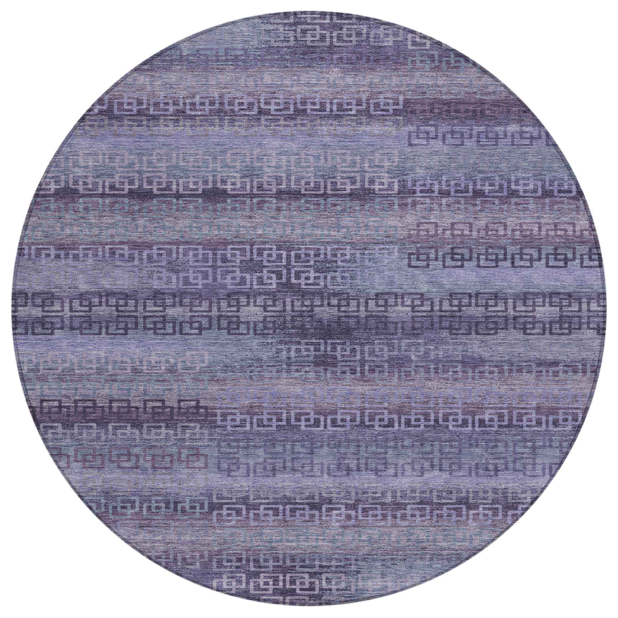 8' Plum And Lavender Round Striped Washable Indoor Outdoor Area Rug
