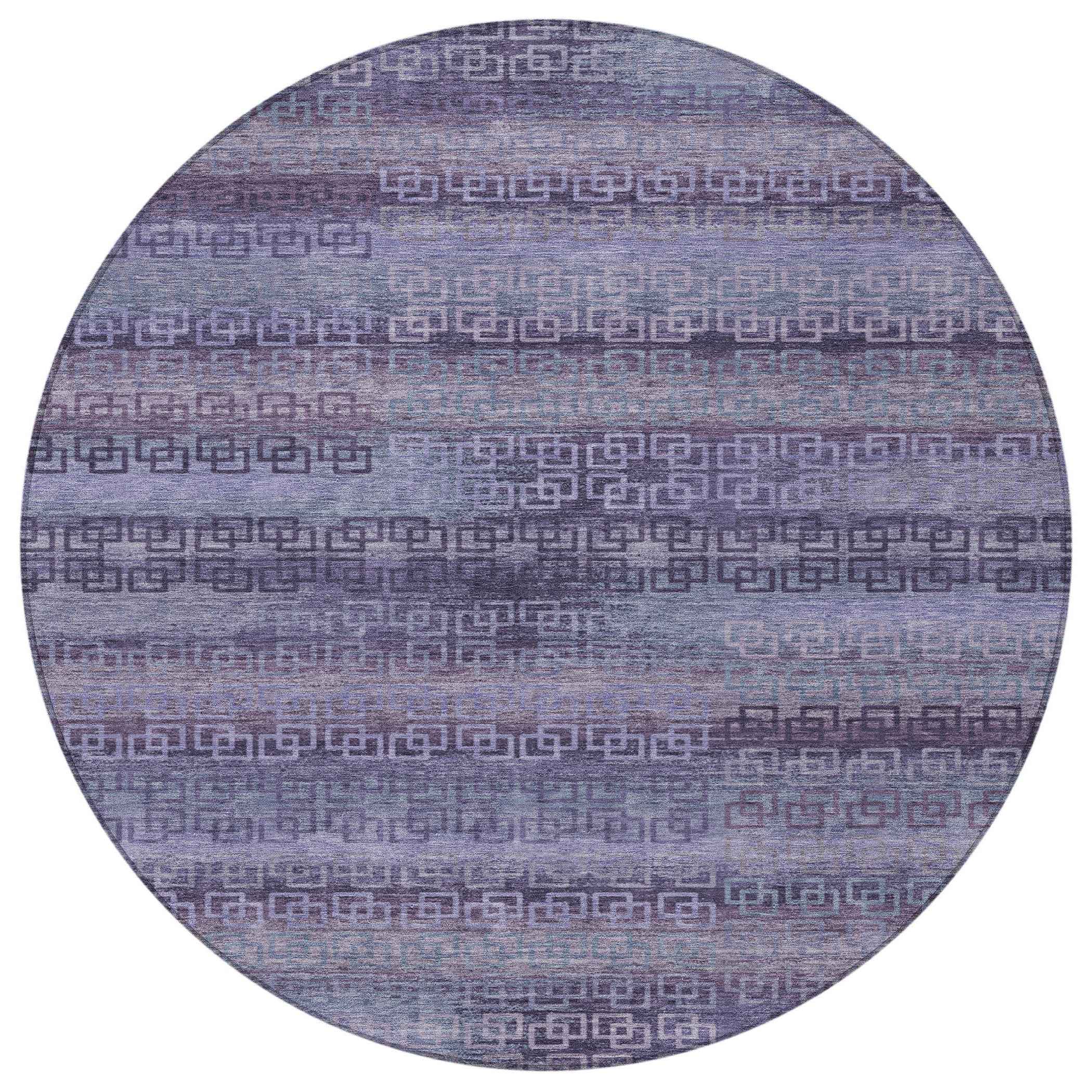 8' Plum And Lavender Round Striped Washable Indoor Outdoor Area Rug