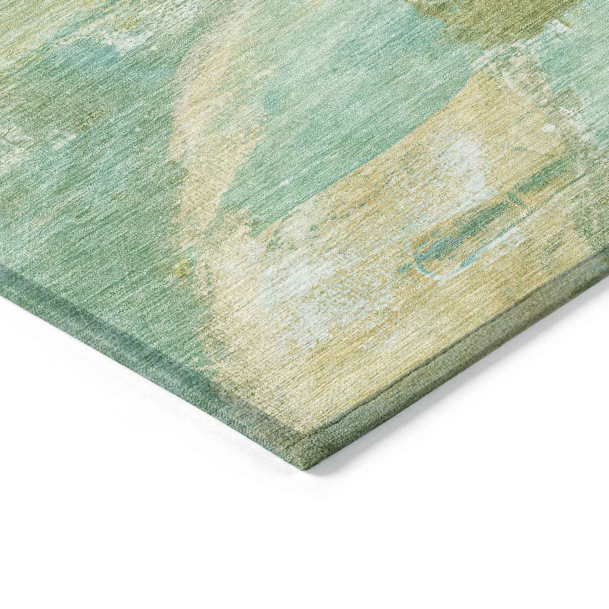 3' X 5' Green Teal Blue And Copper Abstract Washable Indoor Outdoor Area Rug