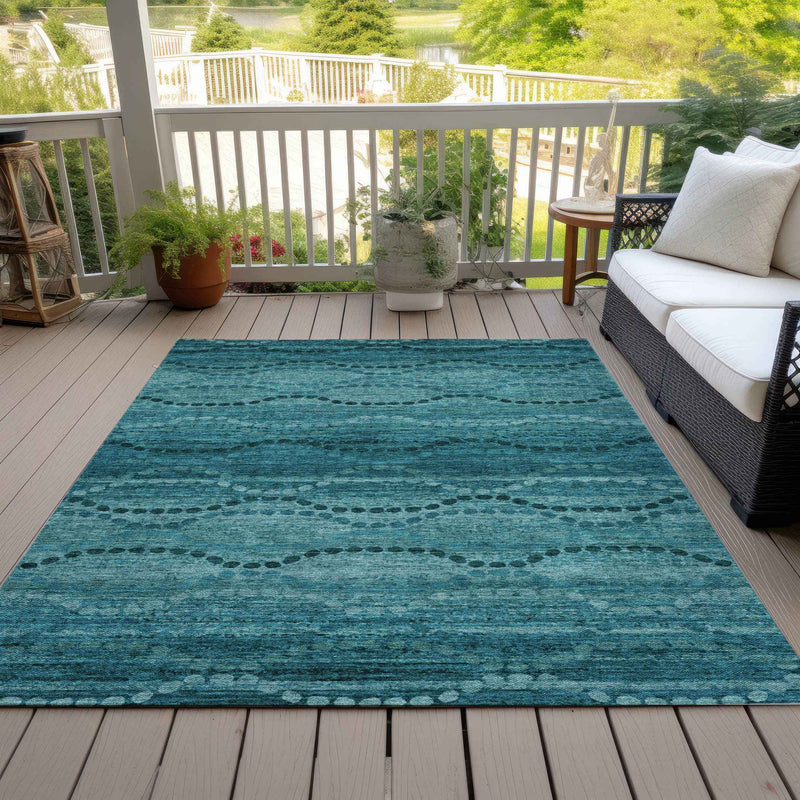 8' X 10' Turquoise And Aqua Ogee Washable Indoor Outdoor Area Rug