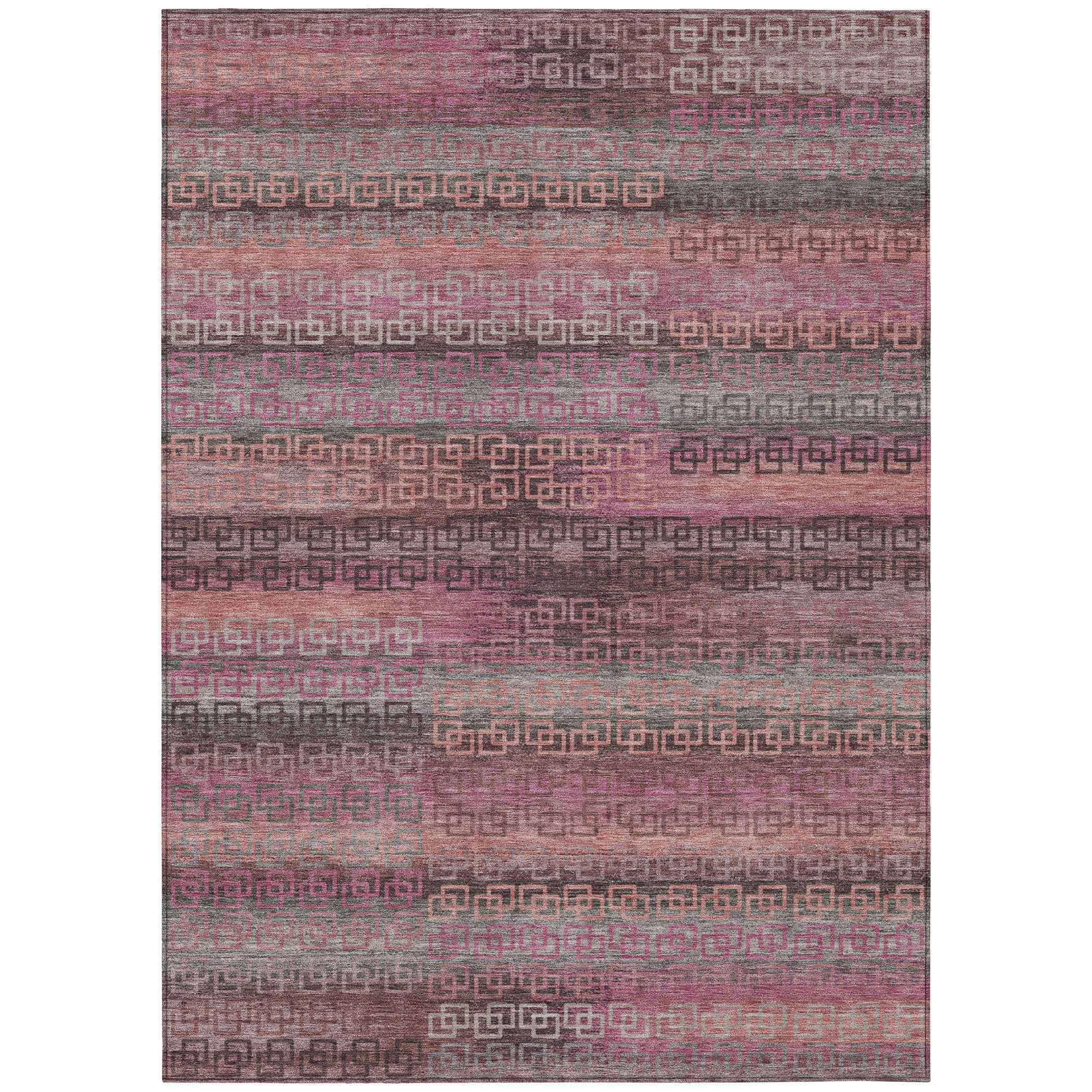 3' X 5' Pink And Gray Striped Washable Indoor Outdoor Area Rug
