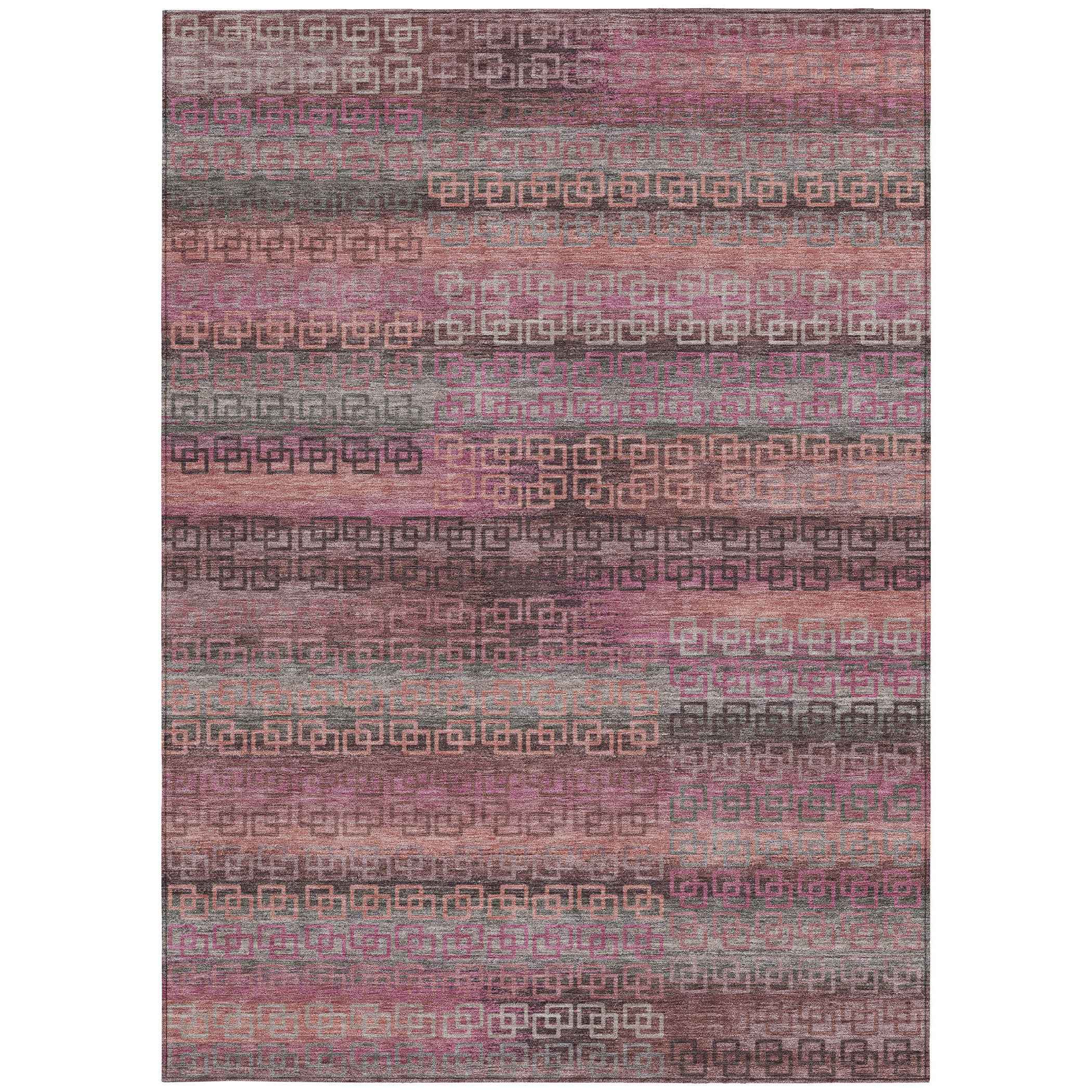 3' X 5' Pink And Gray Striped Washable Indoor Outdoor Area Rug