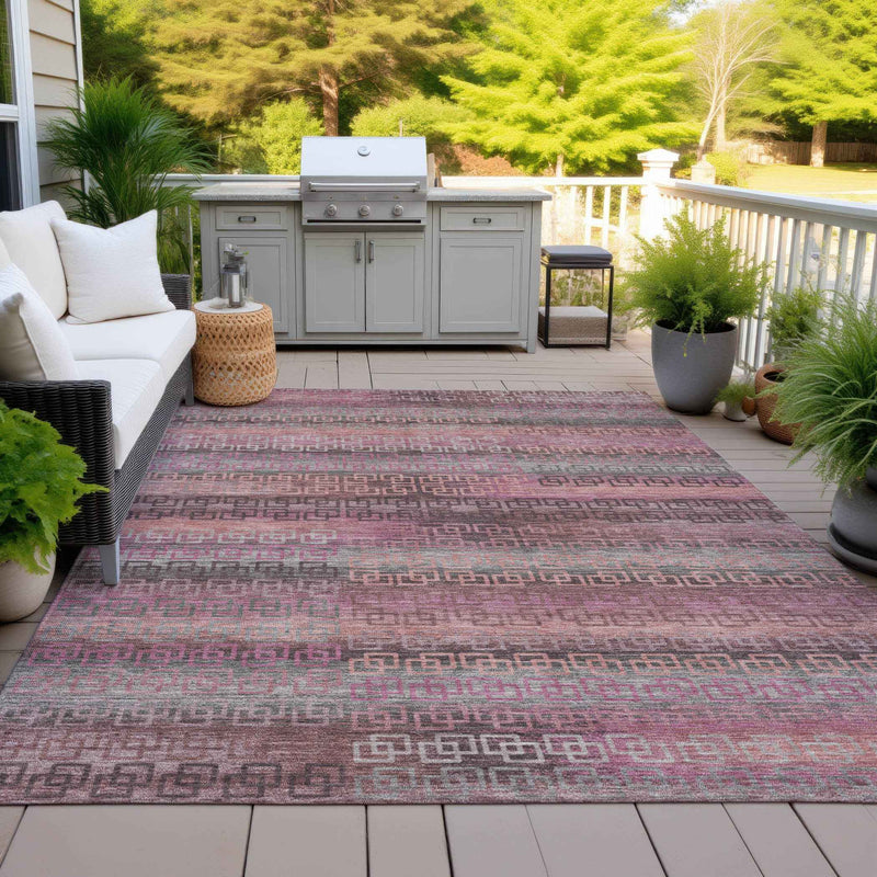 3' X 5' Pink And Gray Striped Washable Indoor Outdoor Area Rug