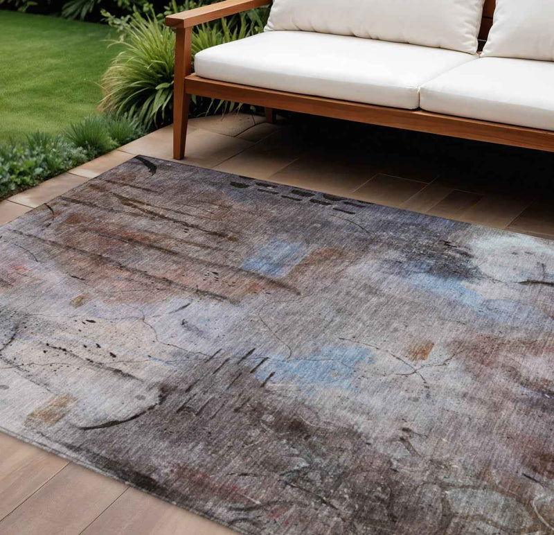 9' X 12' Taupe And Brown Abstract Washable Indoor Outdoor Area Rug