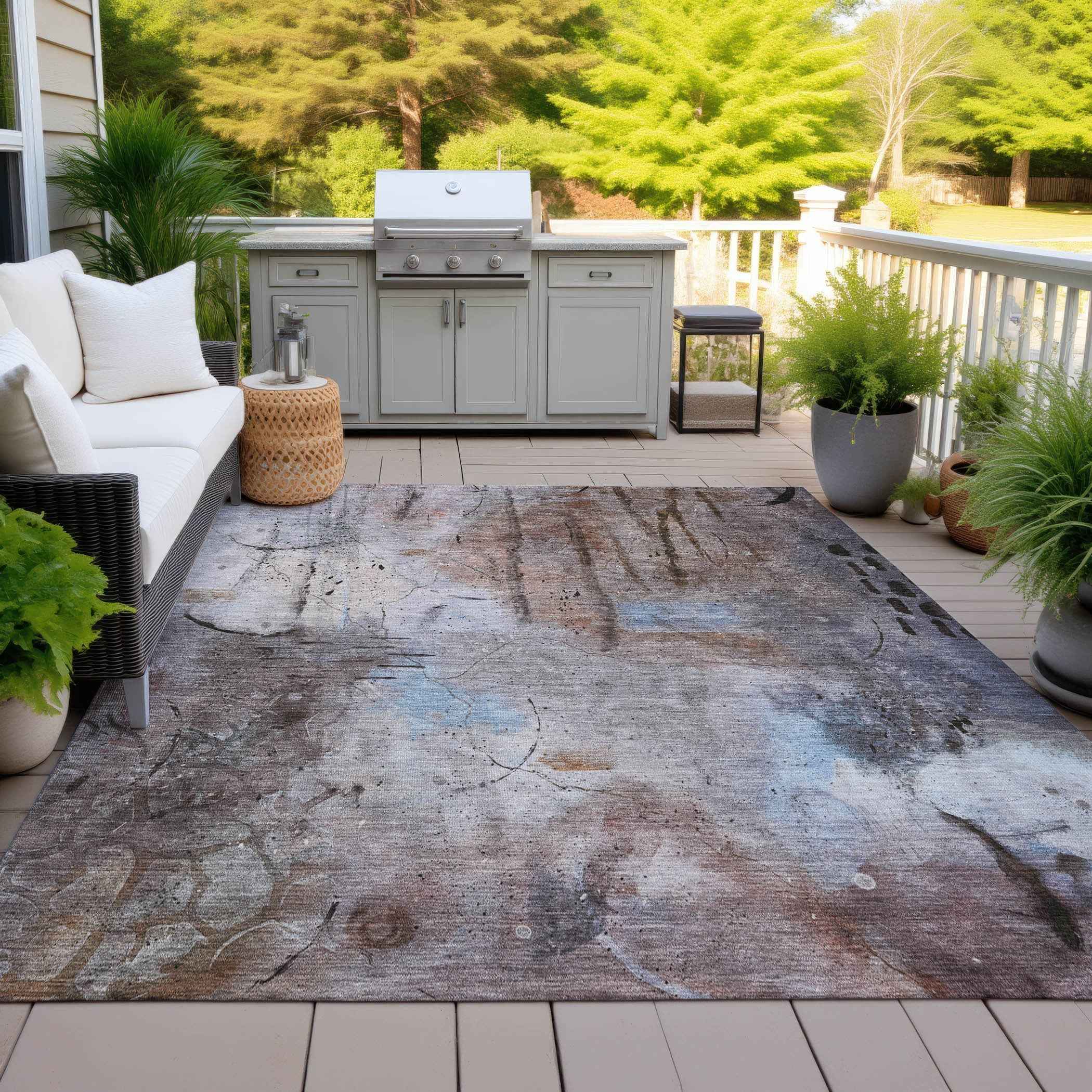 9' X 12' Taupe And Brown Abstract Washable Indoor Outdoor Area Rug