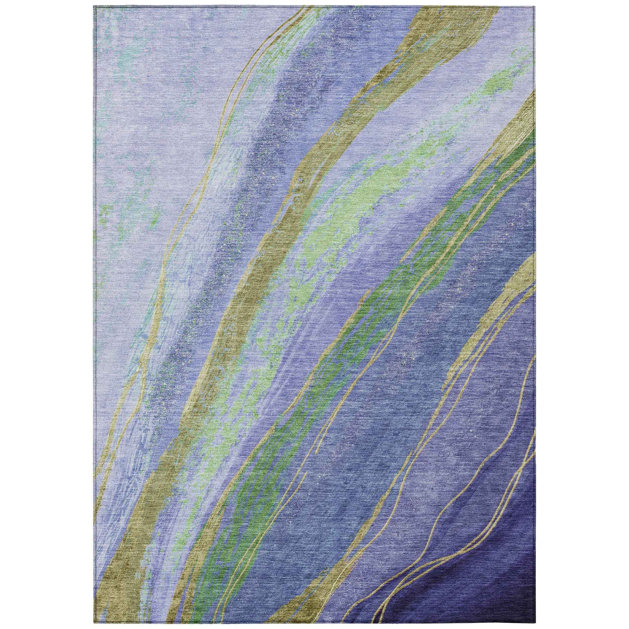 8' X 10' Purple Green And Gold Abstract Washable Indoor Outdoor Area Rug