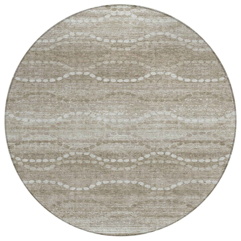 8' Khaki And Ivory Round Ogee Washable Indoor Outdoor Area Rug
