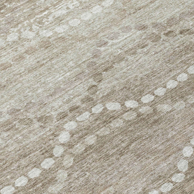 8' Khaki And Ivory Round Ogee Washable Indoor Outdoor Area Rug