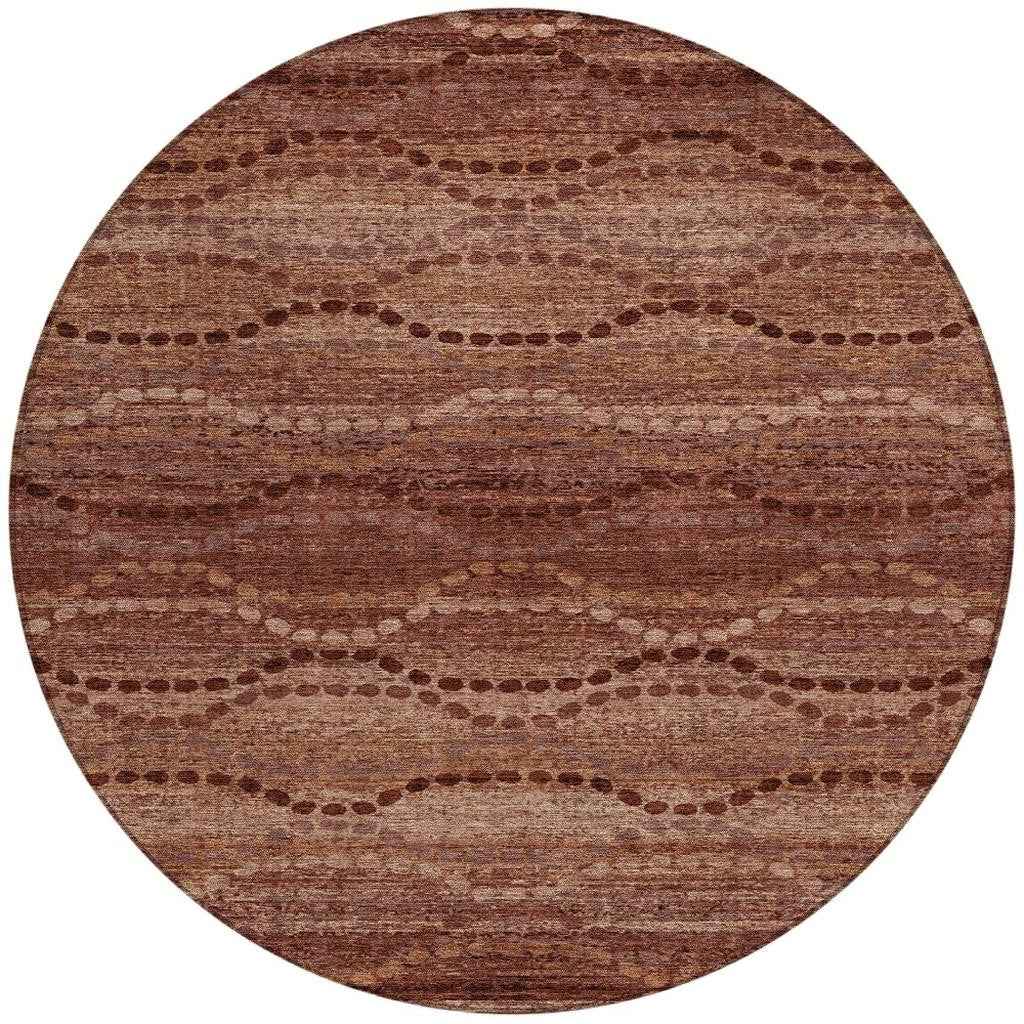8' Rust And Copper Round Ogee Washable Indoor Outdoor Area Rug