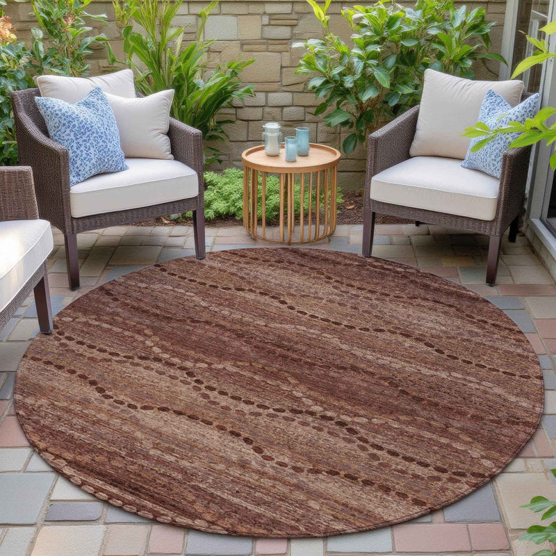 8' Rust And Copper Round Ogee Washable Indoor Outdoor Area Rug