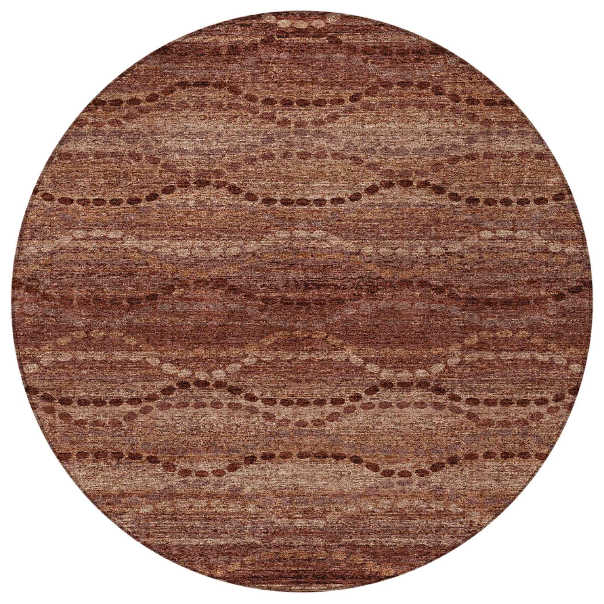 8' Rust And Copper Round Ogee Washable Indoor Outdoor Area Rug