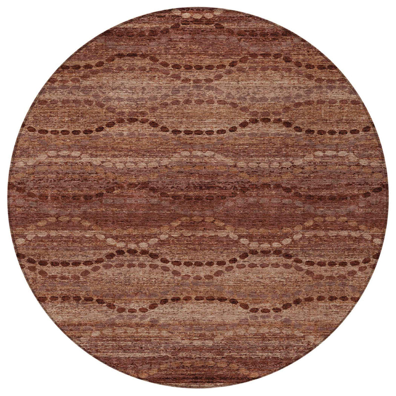 8' Rust And Copper Round Ogee Washable Indoor Outdoor Area Rug