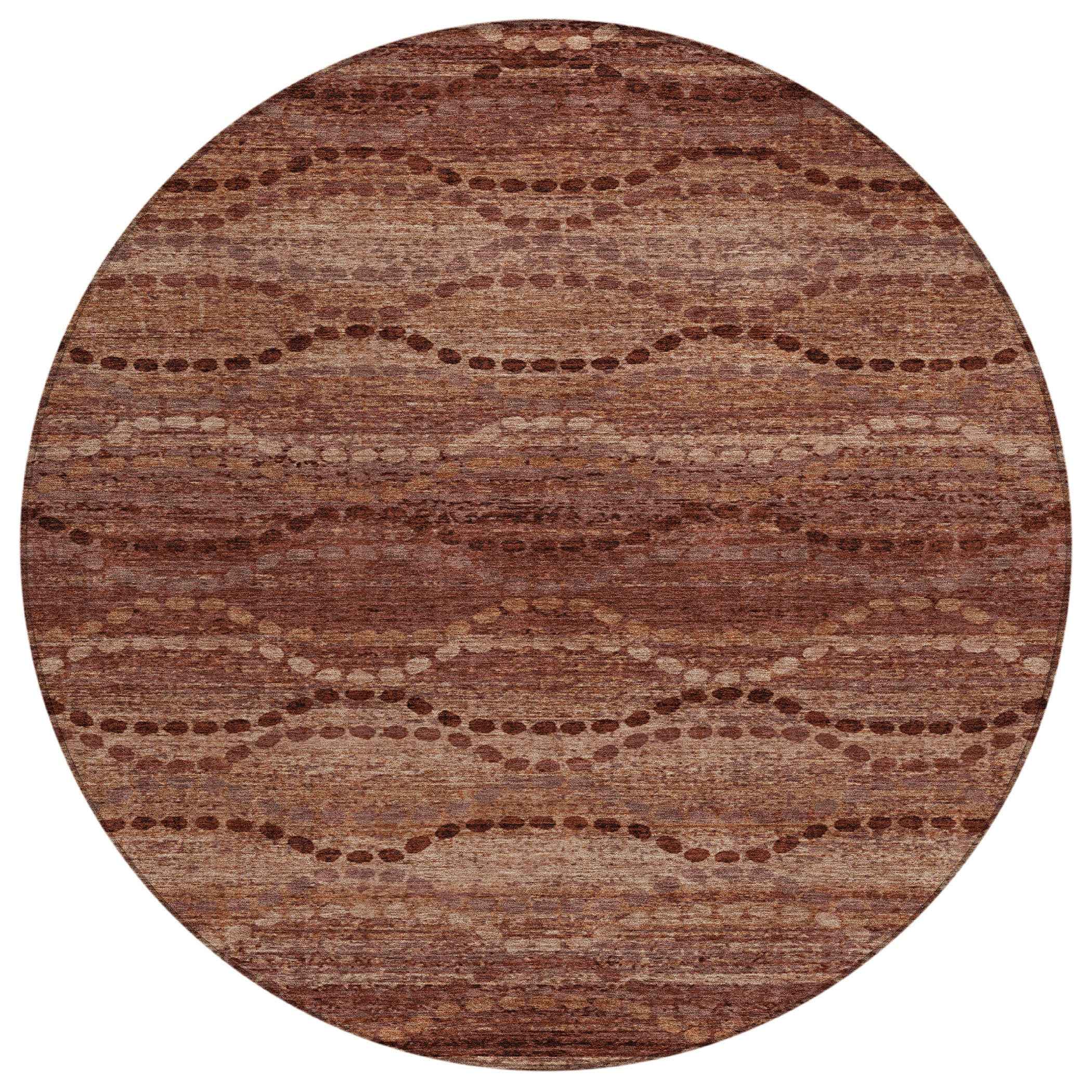 8' Rust And Copper Round Ogee Washable Indoor Outdoor Area Rug